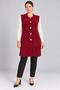Plus Size Red Diamond Patterned Round Neck Buttoned Pocketed Long Sleeveless Soft Mom Vest - 4
