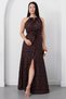 Halter Neck Front Tie Satin Dress K-251656 - 5