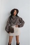 Women's Bitter Brown Leaf Patterned Jacquard Sweater with Removable Scarf - 4
