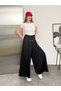 Wide Cut Flared Trousers with Elastic Waist and Double Skirt - 3