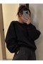 Women's 3 Yarn Organic Cotton Oversize Basic Crew Neck Sweatshirt with Fleece Inside - 2