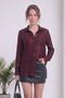 Women's Sequined Long Sleeve Shirt with Collar Slit Detail Woven Shirt Burgundy - 5
