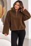 Women's Plush Fleece Sweatshirt with Half Zipper, High Collar, Cropped Winter Model - 2