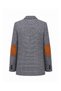Gray Houndstooth Lined Suede Blazer Jacket with Elbow Detail - 8