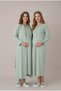 Women's Green Shawl Collar Lace Long Sleeve Maternity Nightgown Set with Easy Breastfeeding Dressing Gown - 3