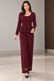Tulle Coordination - Women's Round Neck Peplum Blouse and Wide Leg Pants Crepe Set