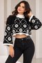 Women's Floral Patterned Knitwear Sweater – Stylish Knit Crop Sweater with Turtleneck, Fringe Detail, and Long Sleeves