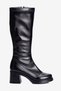 Women's Stretch Boots with Zipper, Thick Heeled, Oval Toe, Vionne Black
