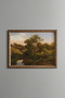 Farmhouse and Shepherd on the River Plain - Vintage Patterned Painting - Fine Model