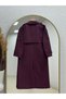 Baharşah Bolero Belted Buttoned Long Trench Coat-Qa1020 Plum - 8