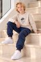 Boy's Hat, Printed Sweatshirt with Horse Figure on the Back, Cargo Pockets, Navy Blue Tracksuit Set - 2