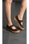 Women's Genuine Leather Velcro Rubber Sole Ballerina Daily Casual Shoes Nubuck Brown - 2