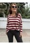Italian Wool Angora Striped Knitwear Claret Red - 4