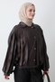 Striped Detailed Bitter Brown Leather Jacket - 3
