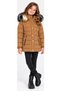 Girl's Nova Fabric Midi Length Zipper Snap Closure Hooded Fur Zipper Pocket Camel Color Inflatable Coat