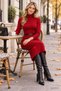 High-Necked Elegance - Women's Long Sleeve Modal Midi Dress (Belt Not Included) - 5