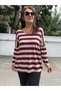 Italian Wool Angora Striped Knitwear Claret Red