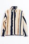 Ecru Navy Blue Brown Patterned Zippered Oversize Plush Sweatshirt - 2