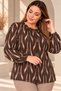 Women's Plus Size Patterned Ornamental Button Detail Sleeve End Elastic Crew Neck Long Sleeve Stretchy Viscose Blouse - 8