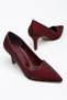 Large Size Women's Thin Heeled Stiletto Shoes Burgundy Satin Side Face - 3