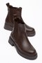 Women's Boots Brown Laceless Stretch Thick Sole Faux Leather - 3
