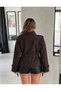 Brown Cashmere Stand Collar Buttoned Jacket - 3