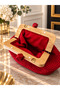 Women's Red Hand-Knitted Wooden Lined Clutch Portfolio Bag - 3