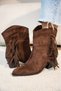 Peug Bitter Brown Suede Tassel Detailed Thick Heeled Western Women's Boots - 3