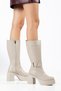 Women's Platform Heeled Boots Beige Side Buckle Faux Leather - 4
