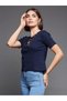Women's V-Neck Short Sleeve Solid Basic Regular Top (MOAW17TP08) - 2
