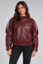 Women's Burgundy Oversize Faux Leather Jacket – High Collar Asymmetrical Zipper Snap Detail Elastic Waist Bomber Coat - 2