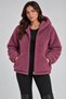 Women's Plum Color, Oversized Hooded Plush Coat – Zippered, Pocketed, Soft Textured Teddy Fur Look Winter Coat - 3