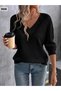 Women's Long Sleeve V-Neck Waffle Blouse - 2