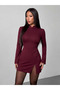 Women's long sleeve judge collar short slit imported crepe dress - 2