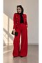 Women's Red Gold Button Detailed Jacket and Pants Set