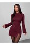 Women's long sleeve judge collar short slit imported crepe dress - 4