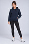 Women's Navy Blue, Basic Hooded Kangaroo Pocket Drawstring Plain Long Sleeve Casual Sweatshirt - 4