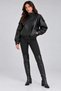 Women's Black Oversize Faux Leather Jacket – High Collar Asymmetrical Zipper Snap Detail Elastic Waist Bomber Coat - 5