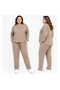 Plus Size Women's Oversize Full Lycra Wide Fit Pocketed Lace-Up Stone-Embellished Trendy Crewneck Seasonal Bottom-Up Set - 2