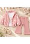Baby Girl Polka Dot Hooded Plush Cardigan T-Shirt and Spanish Flared Pants 3-Piece Set Pink 9–24 Months - 3