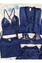 Navy Blue Boxed 8 Piece Giant Velvet Pajamas Satin Nightgown Dressing Gown Underwear Dowry Set - 5