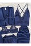 Navy Blue Boxed 8 Piece Giant Velvet Pajamas Satin Nightgown Dressing Gown Underwear Dowry Set - 3