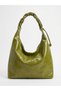 Oil Green Drawstring Strap Detailed Large Size Wide Volume Tote Model Women's Shoulder Bag (45cm X 25cm)