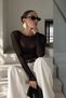 Boat Neck Long Sleeve Women Transparent Blouse 52115063