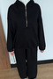 Women's 3 Thread Non-Threaded Half Zipper Hooded Set with Stopper 3911 Black - 3