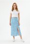Women's Floral Patterned Slit Detailed Elastic Waist Flexible Fabric Summer Stylish Model Skirt