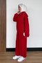 Women's 3 Thread Non-Threaded Half Zipper Hooded Set with Stopper 3911 Red - 5