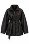 Black Plaid Embellished Leather Jacket - 9841