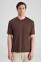 Ds Damat Regular Fit Brown Plain T-Shirt
