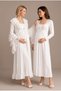 Women's Ecru Lace-Up Long Sleeve Special Design Maternity Nightgown Set with Nursing Detail and Dressing Gown - 4